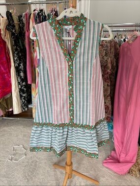 VOY Sleeveless Striped Mini Dress in Pink & Green